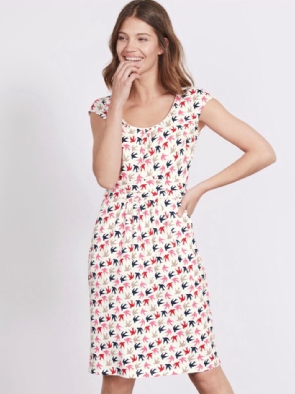 Boden Margot Swallow Print Scoop-Neck Dress VGUC